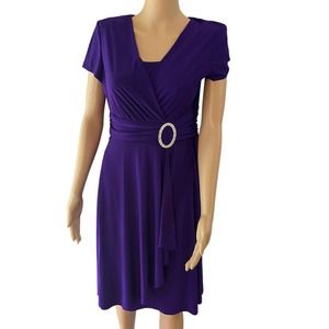 Johns Girl Royal Purple Vintage Faux Wrap Studded Broach Midi Dress Size 6